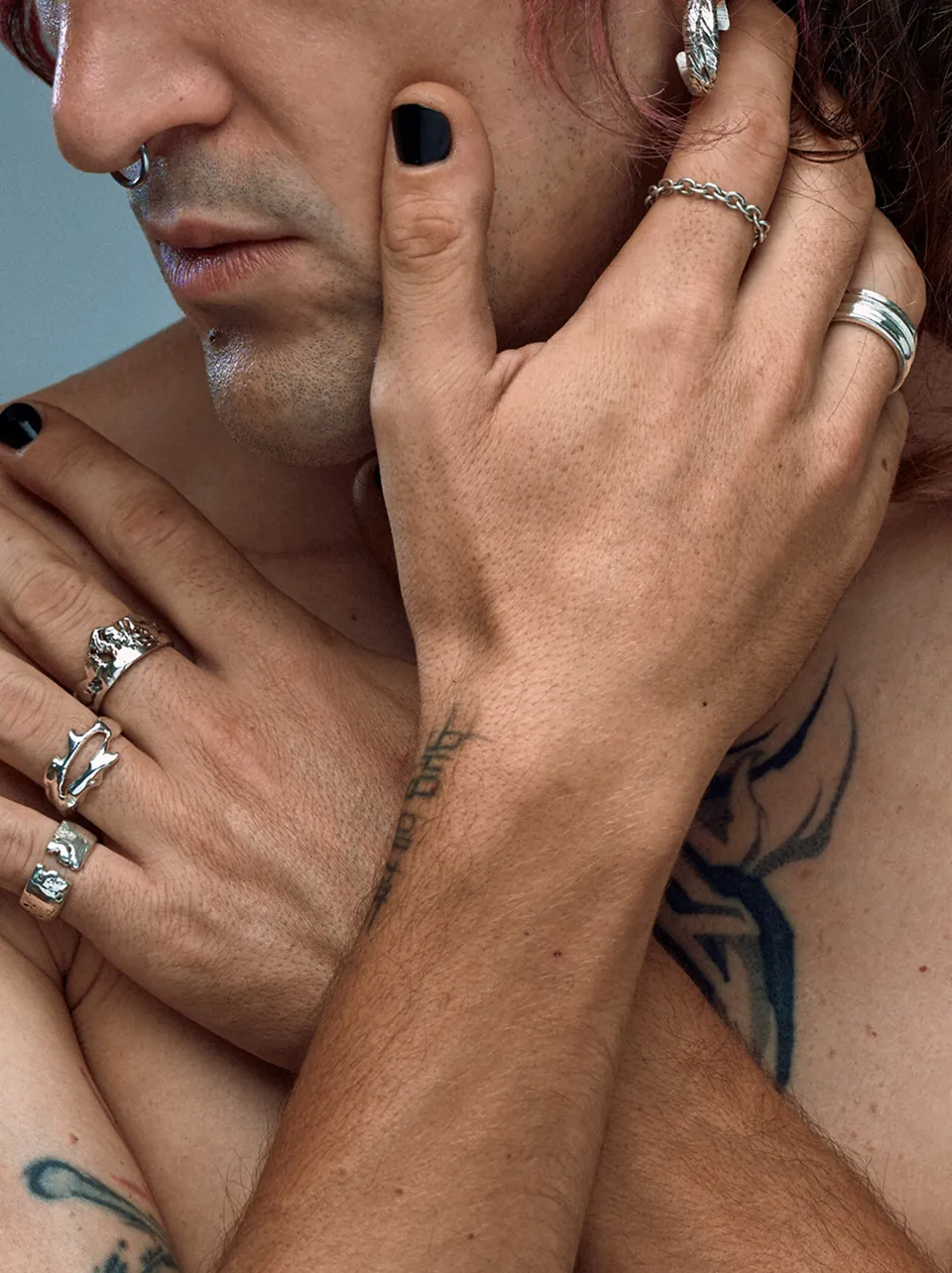 Pulse lookbook detail of Indigo sterling silver ring worn on skin
