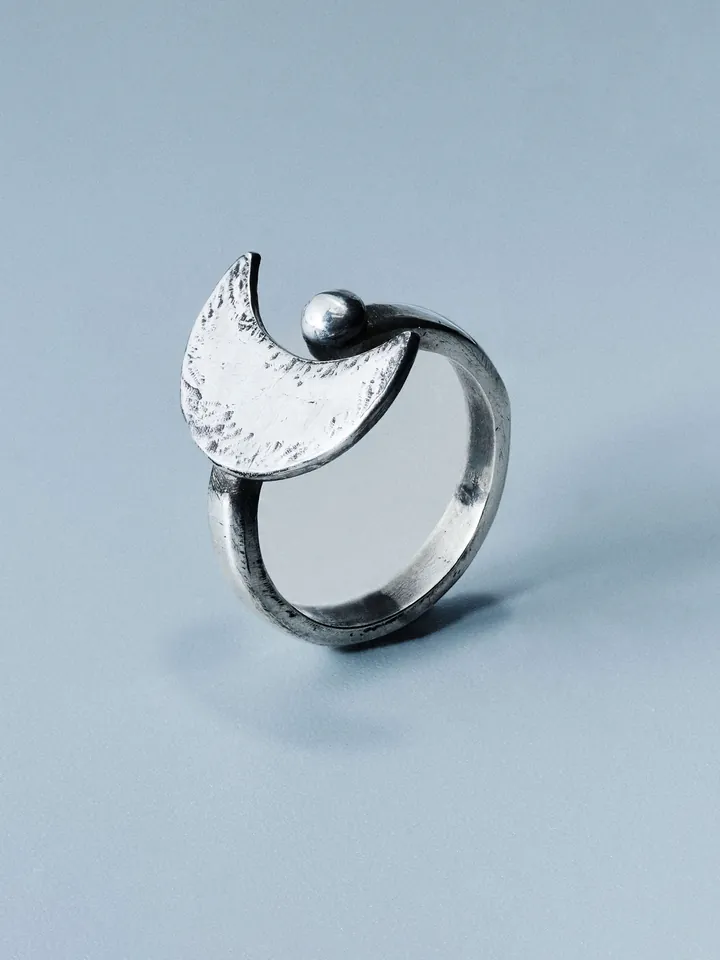 Selene ring, handcrafted sterling silver 925 with burnished moon detail by Indigo