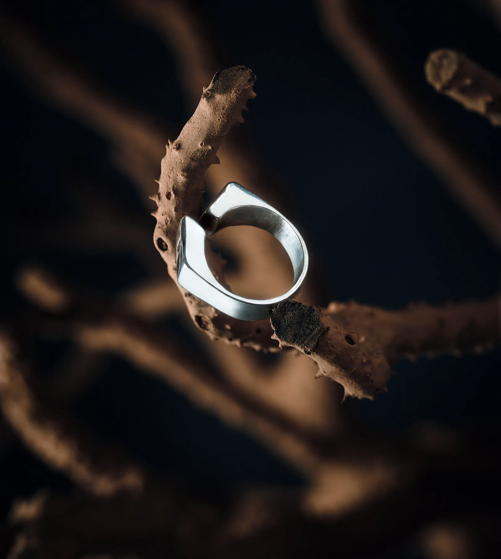Indigo Axis ring, handcrafted lost-wax cast sterling silver 925 with mirror-polished balance of two ends